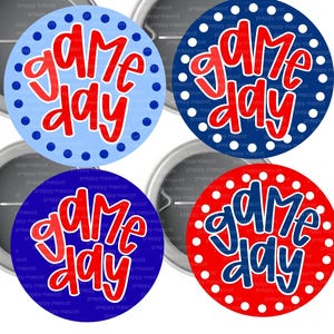2.3 or 3 inch Red Blue Game Day Button with Pin - School  State College University Football Team  - Mom Gift Custom Order ANY COLOR COMBO