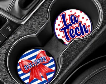 Set of 2 Ceramic Car Coaster OR Cushioned Neoprene LA TECH Bulldogs Custom School Gift for Teacher Student & Mom - Mascot Any School Team