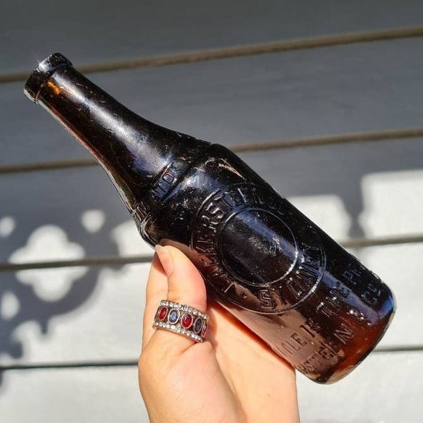 Antique Black Glass Bottle Etsy