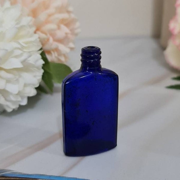 1930's Miniature Cobalt Bottle |  Vintage French Perfume Bottle | BOURJOIS PARIS | Miniature Cobalt Blue Bottle
