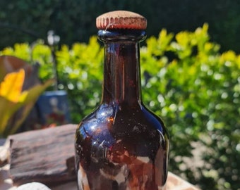 Antique Amber Drambuie Bottle with Original Cork | UGB Fat Vintage Amber Bottle | Man Cave Bar Decor