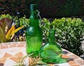 Vintage Emerald Green Liquor Bottles Grolsch and Bocksbeutel