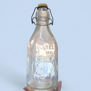 Vintage Thatchers Dairy Patent 1884 One Quart Absolutely Pure Milk Bottle Stamped 1965 * Country Decor Old Milk Bottle * Crownford China