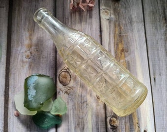Vintage Pressed Glass Soda Bottle w Star Design | Vintage Crown Seal Cordial | Collectable Bottle | Great for Flowers or Plant Propagation!