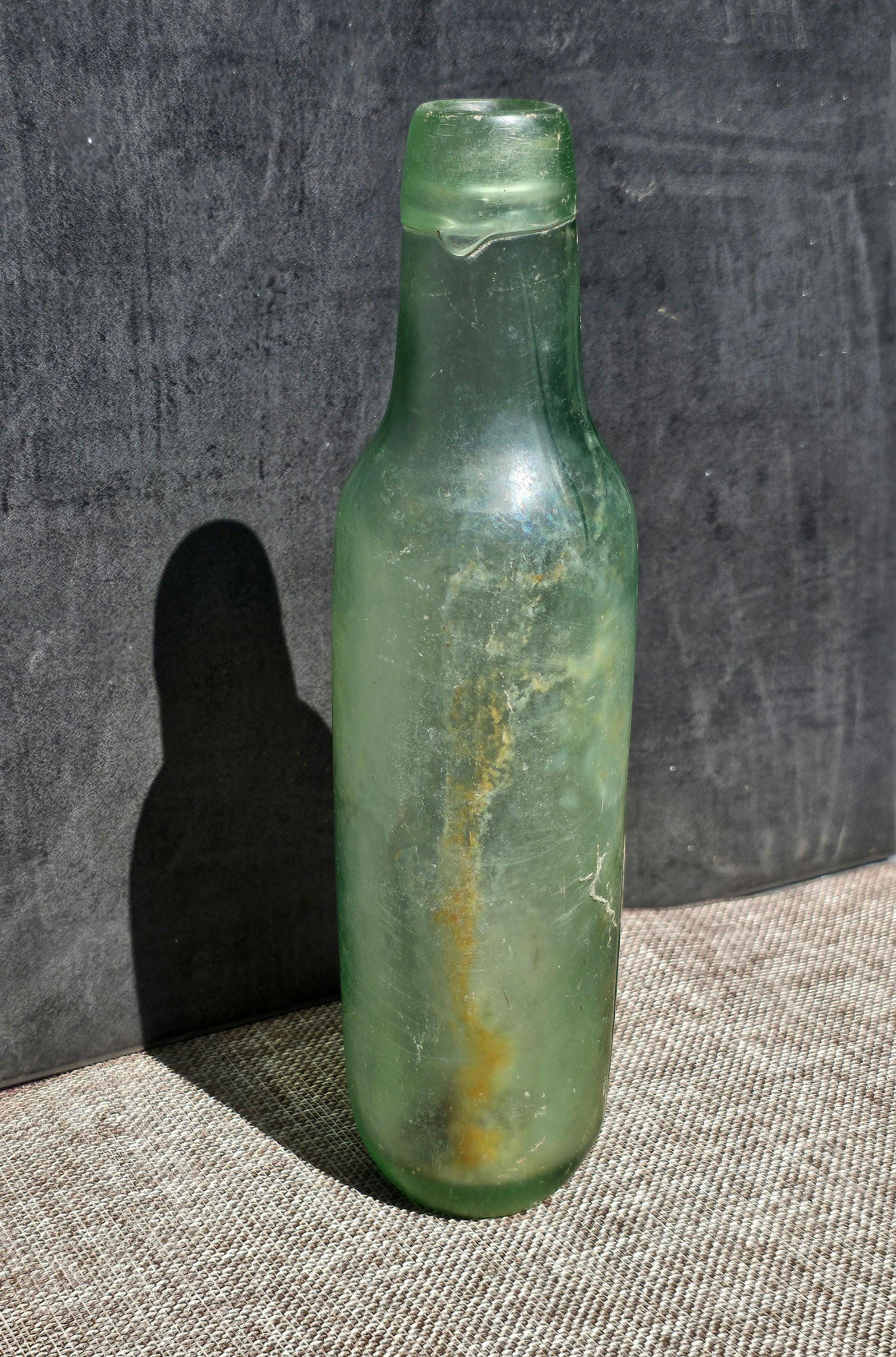 Antique Lamont Bottle | Lamont Patent Bottle Aqua Green Glass with Wooden Stopper