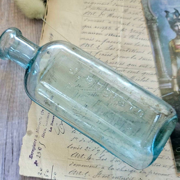 Antique Ice Blue Eucalyptus Oil Bottle | J Bosisto Richmond VIC Australian Glass Apothecary Bottle with Hand Tooled Lip