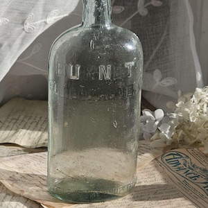 ANTIQUE Aqua Blue bUrNeTs FLUID MAGNESiA Bottle | Early 1900s Large Antique Apothecary | Vintage Glass Medicine Bottle