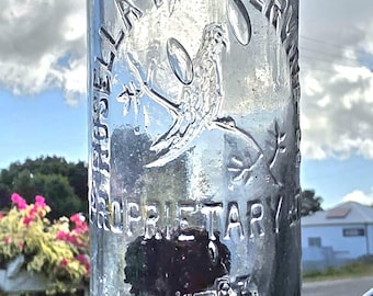 ANTiQUE ROSELLA PRESERVING Co * BUBBLES & Original Cork! * 13 oz Australian Glass Sauce Bottle * Rustic Antique Collectible Bottle w/ Parrot