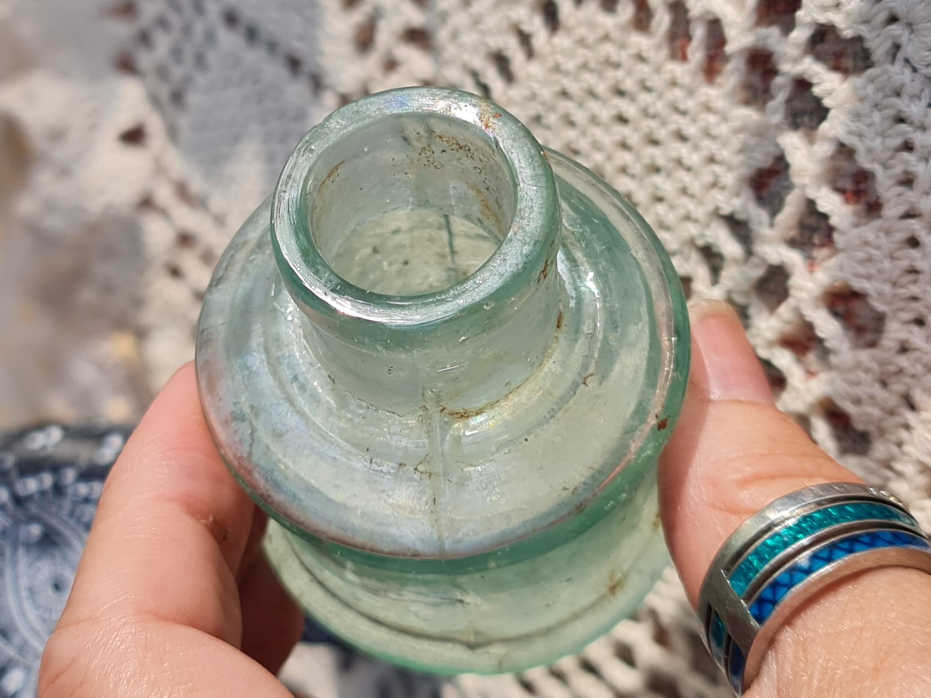 1800s Victorian Ink Well * Antique Small Aqua Glass Inkwell * - Etsy