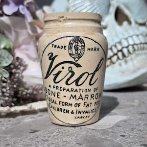 Tónico de médula ósea ViROL antiguo * Alimento ideal para niños y enfermos * Tarro de gres * Decoración rústica campestre * Mini jarrón antiguo * 8 cm