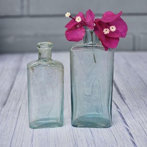 x2 1800&#39;s Aqua APOTHECARY Bottles | Set of Pale Blue Antique Glass Medicine Bottles | Fantastic Display Pieces!
