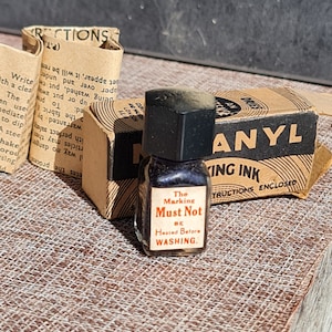 Vintage MELANYL Marking Ink Bottle With Original Label,  Insert  and Box | Made In London