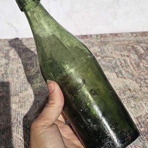 1800s Green 3 Piece Mold Antique Bottle 1870&#39;s | Rustic Very Old Beer Bottle | Three Piece Mold