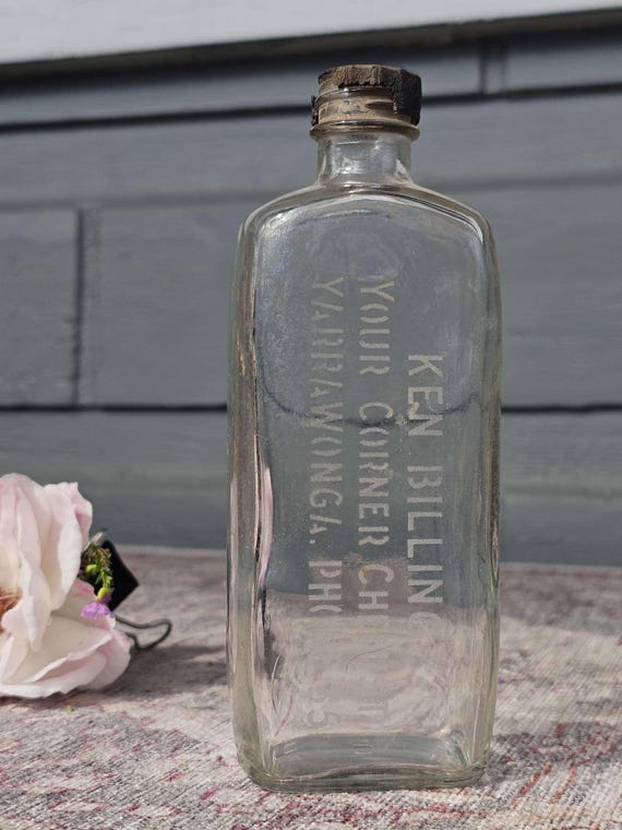 Vintage Etched Chemist Bottle: Ken Billing, Yarrawonga