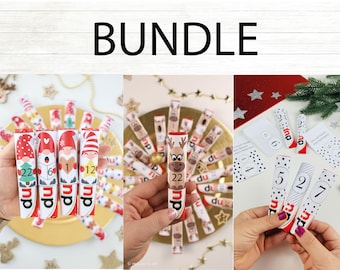 Könnte beinhalten: Ein Bündel zylindrischer Lippenbalsam-Tuben mit festlichen Weihnachtsmotiven wie Gnomen, Rentieren und nummerierten Etiketten. Die Tuben zeigen den Text 'du' sowie verschiedene Zahlen und sind in drei verschiedenen Gruppen angeordnet.