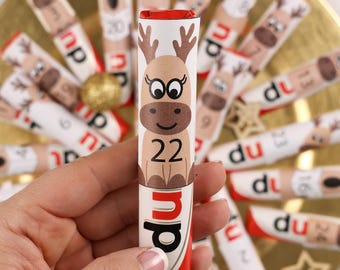 Calendario dell'Avvento Duplo Elk Scarica Bambini / pdf / Per l'autoetichettatura / Fai da te stampabile Natale / Modello di calendario dell'Avvento