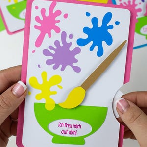 Bastelvorlage Einladung Kindergeburtstag Bastelparty / Farbklecksparty / download pdf svg dxf / Happy Birthday Card