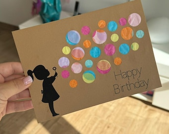 Craft template birthday card girl child soap bubbles / download pdf svg dxf / Happy Birthday Card