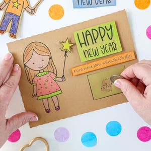 Crea un gratta e vinci di Capodanno per bambini / scarica il modello di stampa / Biglietto di Capodanno / Felice Anno Nuovo / Auguri di Capodanno