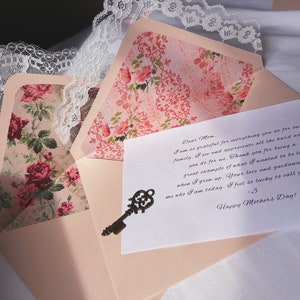Victorian Floral Lace Envelopes, Hand-Decorated Envelopes, 5x7, Fancy Wedding Invites, Mother's Day Gift, Handmade Stationery, Custom Gift