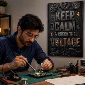 Plakat na płótnie „Keep Calm Voltage”, dekoracja biura elektryka, plakat inżynierski