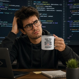 Tazza smaltata divertente da programmatore / Tazza da caffè "Spegnilo e riaccendilo"