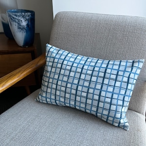 Modern Blue-and-White Window Check Pillowcase | 12”x16” Boudoir Pillow