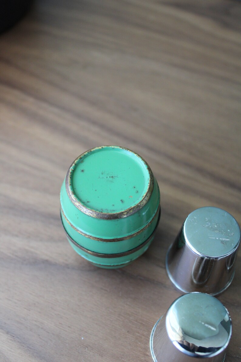 Vintage German Silver Shot Glasses in Brass Barrel Etsy