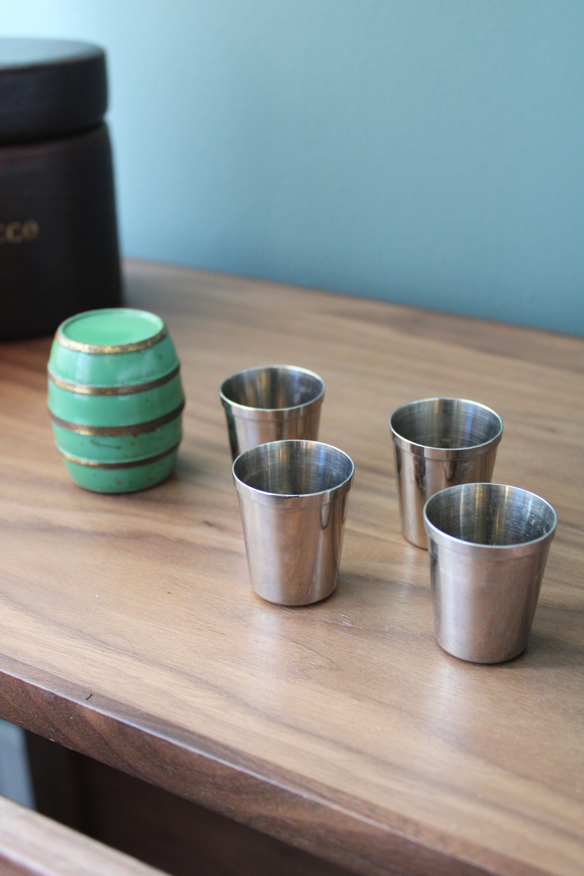 Vintage German Silver Shot Glasses in Brass Barrel Etsy