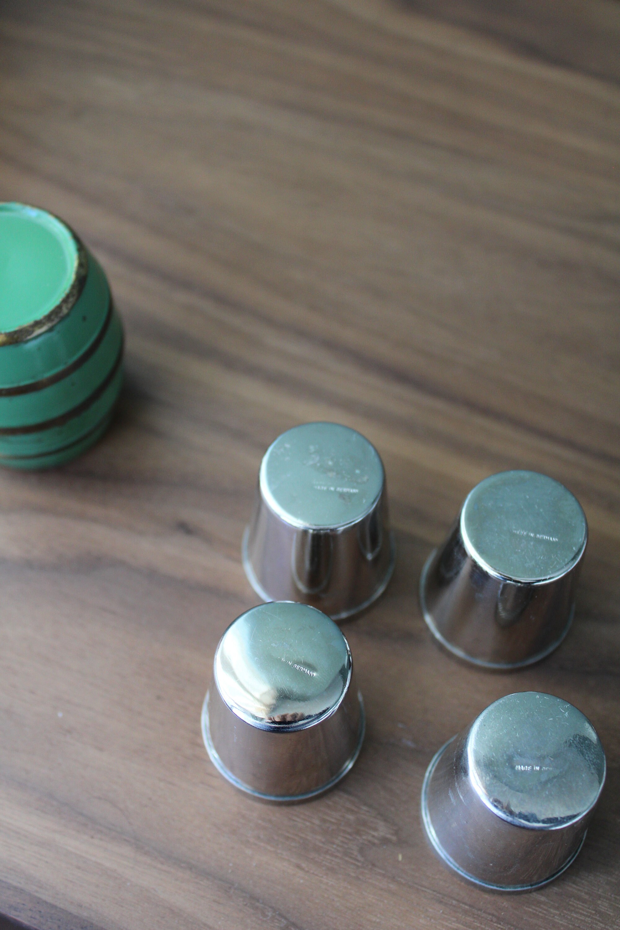 Vintage German Silver Shot Glasses in Brass Barrel Etsy