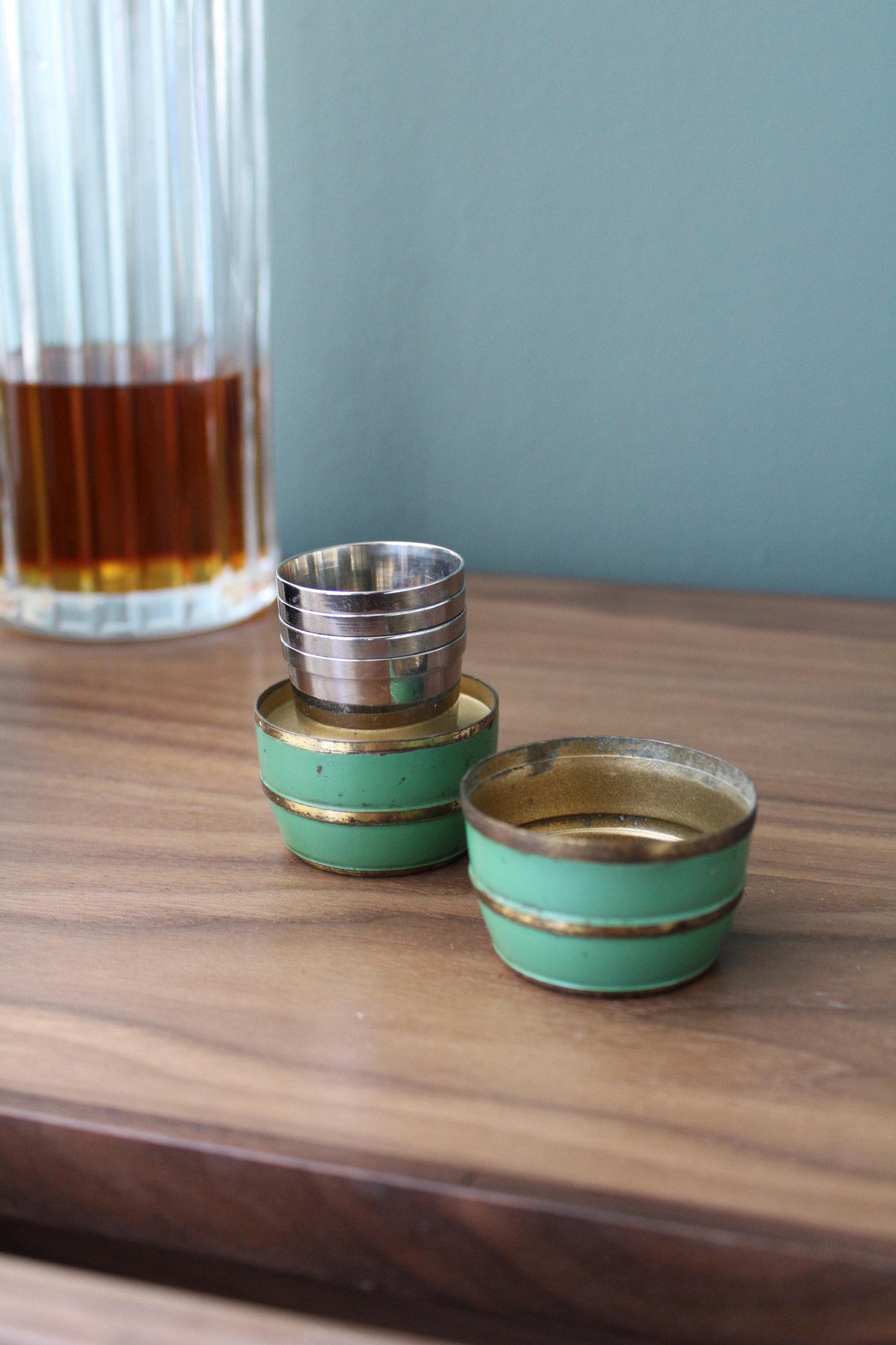 Vintage German Silver Shot Glasses in Brass Barrel Etsy
