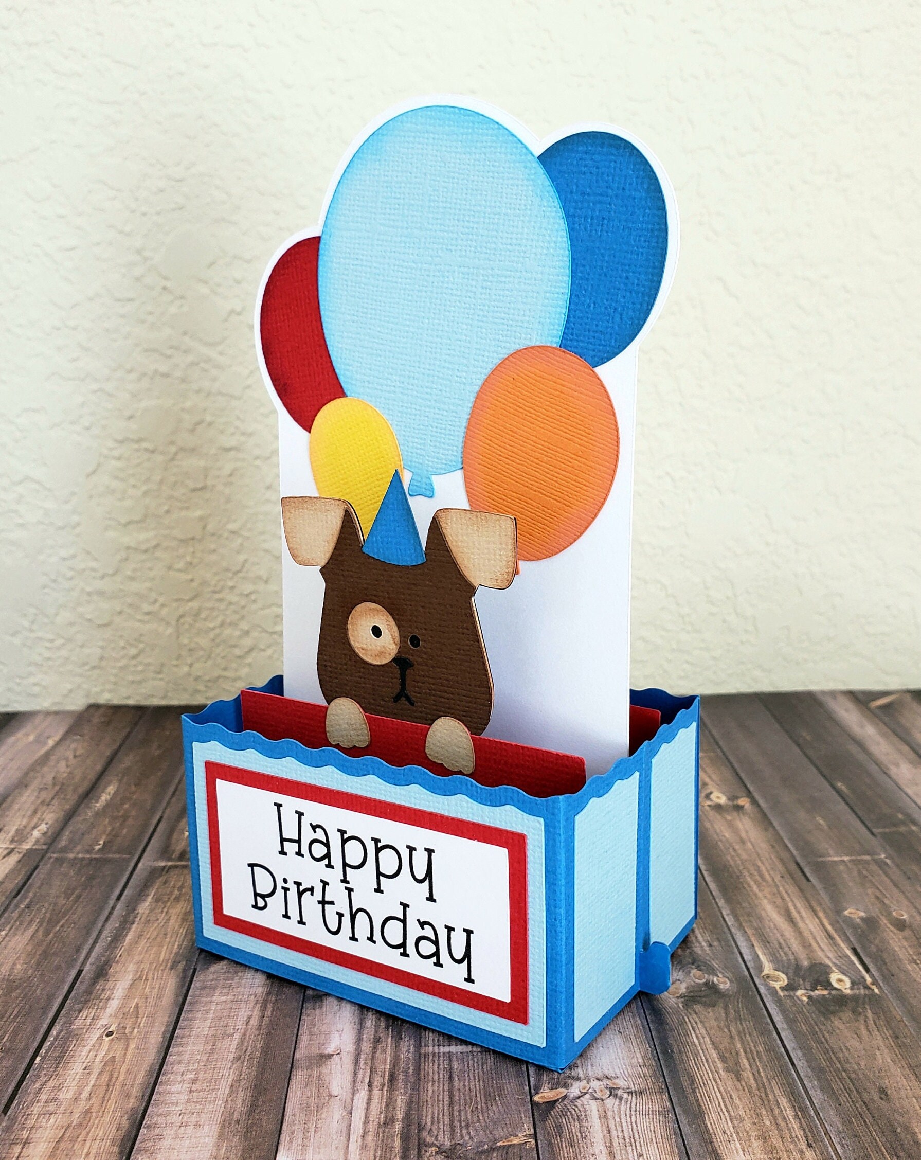 Puppy With Balloons Birthday Pop up Card - Etsy