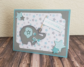 Elephant Baby Card- Boy, baby shower card, baby elephant card