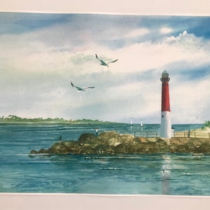 New Watercolor Print “Fishing off the Jetty”Barnegat Lighthouse