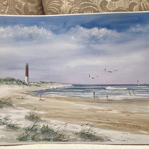 New Watercolor Print “Beach Day” Barnegat Light House Long Beach Island, New Jersey