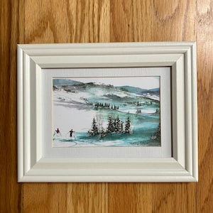 Watercolor Print Framed “Skiing at Alta” in Utah