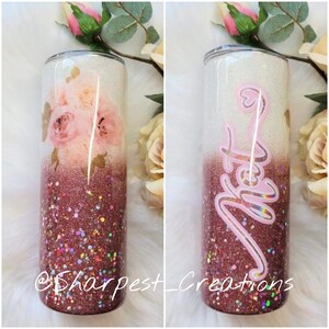 Custom Name Glitter Epoxy Tumbler – Rose & Ombre Design