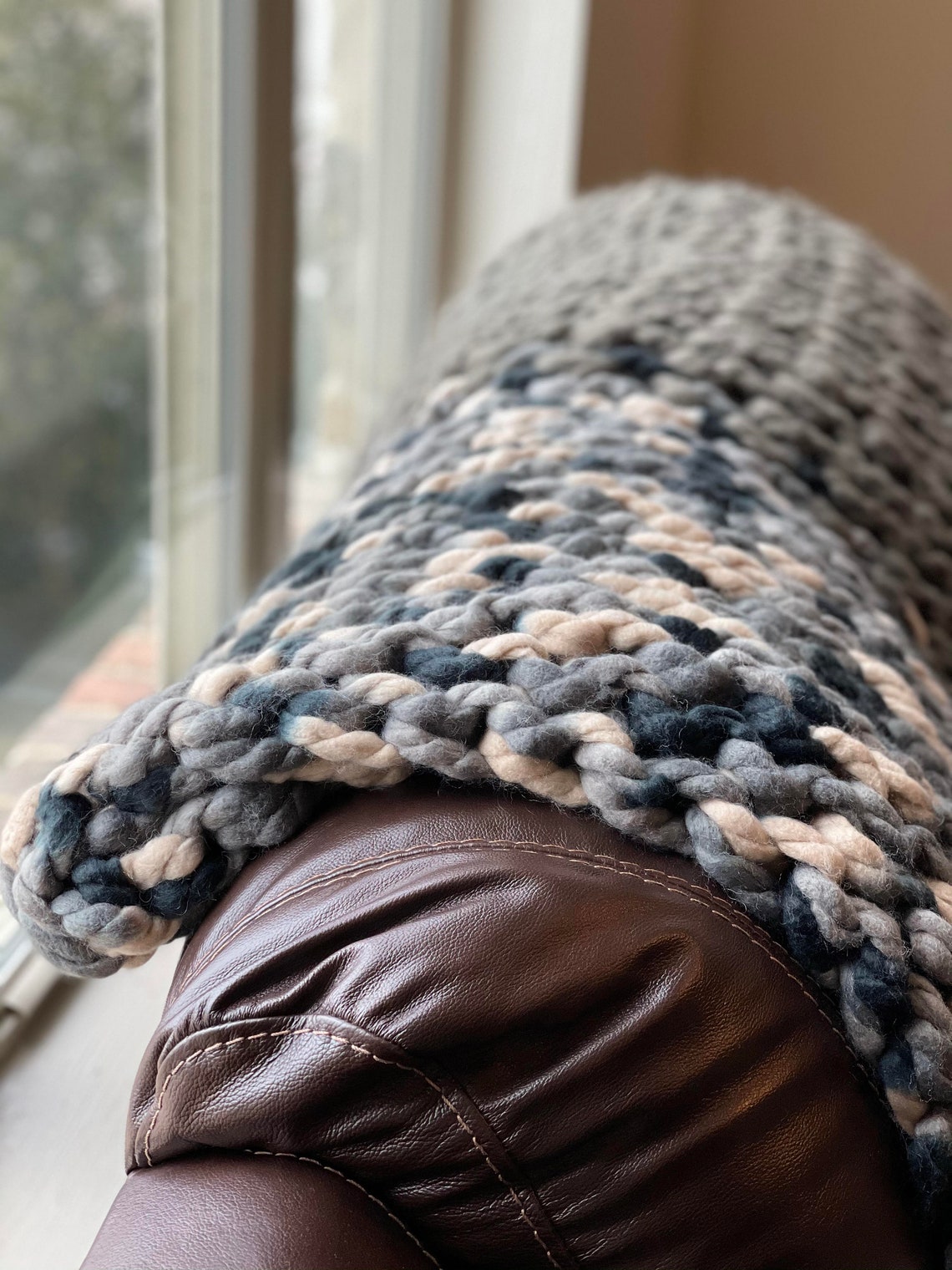 Chunky Hand Knit Multicolor Throw Blanket Etsy