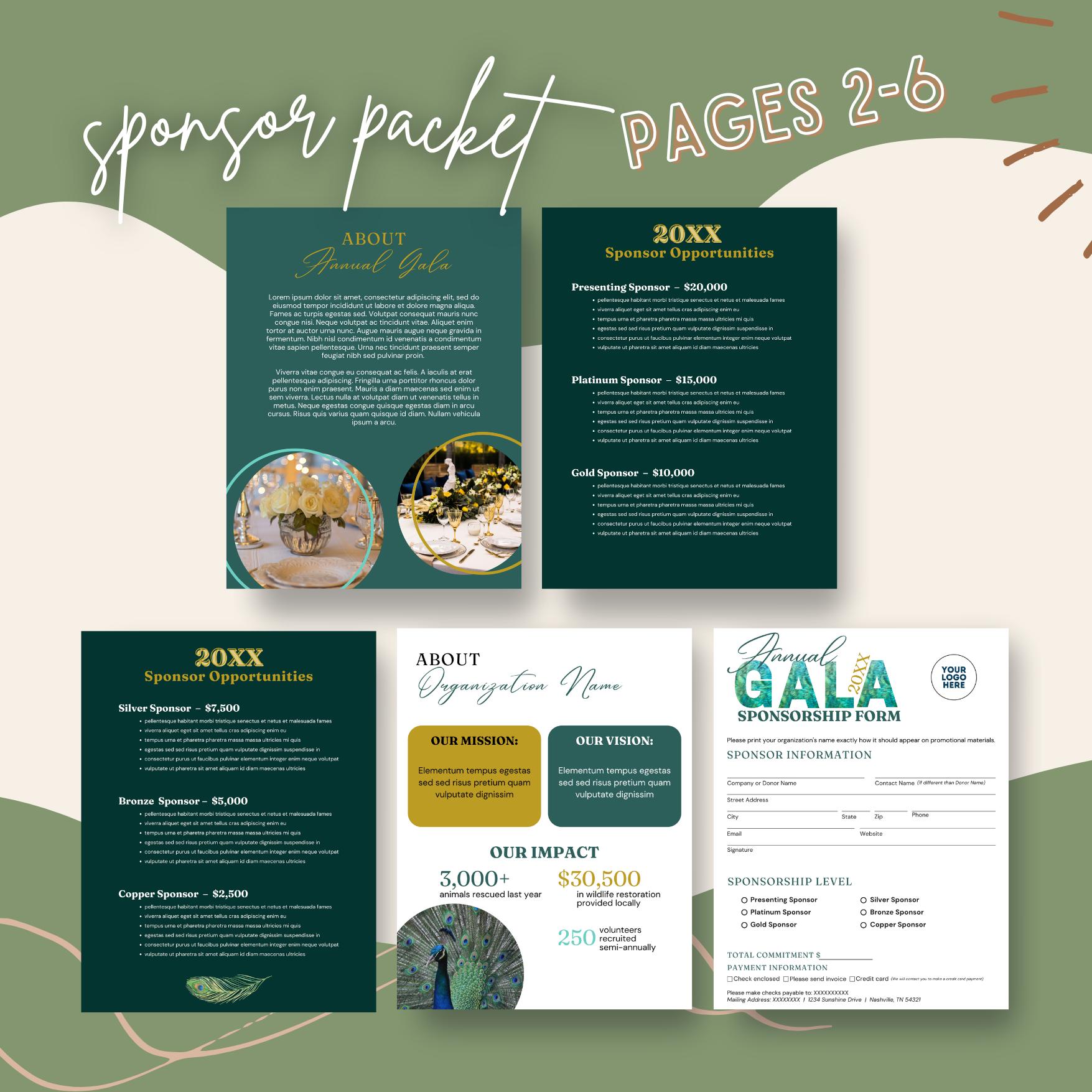 Spons Packet Editable PEACOCK INSPIRED Gala Sponsor Packet | Corporate Sponsor ...