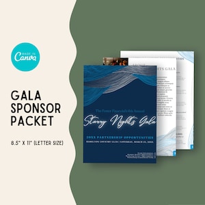 Pacote editável do patrocinador da gala STARRY BLUE | Patrocinador Corporativo | Pacote de Parceria | Modelo Canva | Imprimível | Download instantâneo
