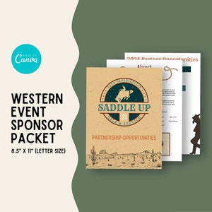 Paquete de patrocinadores de la gala del rodeo occidental, subasta, salvaje oeste, asociación, organización sin fines de lucro, descarga instantánea, digital, impresión, plantilla editable, Canva