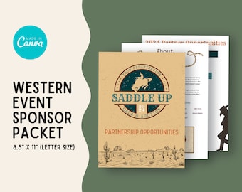 Paquete de patrocinadores de la Gala de Rodeo Occidental, Subasta, Salvaje Oeste, Asociación, Organización sin fines de lucro, Descarga instantánea, Digital, Impresión, Plantilla editable, Canva