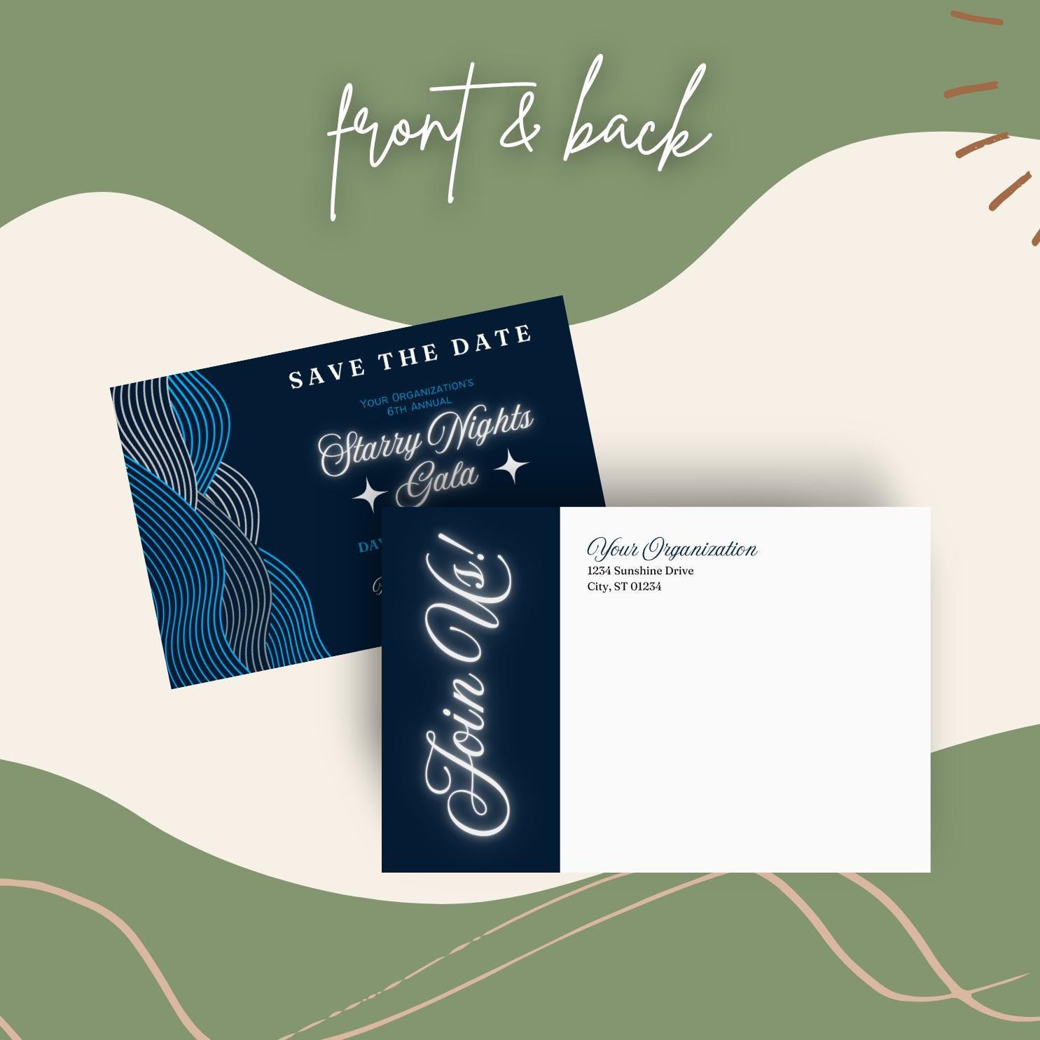 STARRY NIGHTS Blue Gala Save the Date, Instant Download, Editable Template,  Invite, Canva, Dinner, Event, Nonprofit, Charity, Fundraiser - Etsy, image size:1485x1485