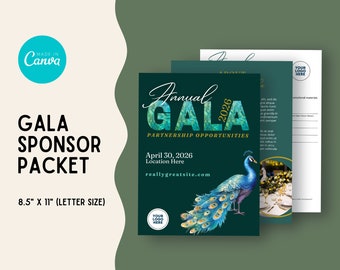 Editable PEACOCK INSPIRED Gala Sponsor Packet | Corporate Sponsor | Partnership Packet | Canva Template | Printable | Instant Download