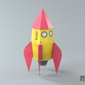 Fusée artisanale en papier 3D, Déco DIY, Origami 3D, Paper Toy, Kit PDF, Téléchargement immédiat, Modèle PDF, Décoration, Jouet