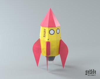 3D Paper Craft Rocket, DIY Deco, 3D Origami, Paper Toy, PDF Kit, Instant Download, PDF Template, Decoration, Toy