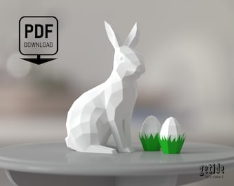 3D DIY Easter Bunny Free Easter Egg in Grass DIY Paper Art Toy DIY Pepakura Decoration PDF Template