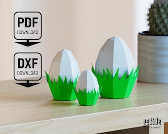3D Easter eggs in the grass to make yourself, DIY, paper art, toy, do it yourself, Pepakura, decoration, PDF template, Easter