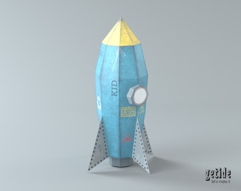 3D Paper Craft Rocket, DIY Deco, 3D Origami, Paper Toy, PDF Kit, Instant Download, PDF Template, Decoration, Toy