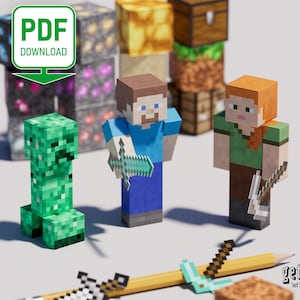 Figura di carta in design a blocchi – Modello di creazione fai da te ispirato ai giochi pixel, Pepakura, giocattoli, videogiochi, giochi, PDF